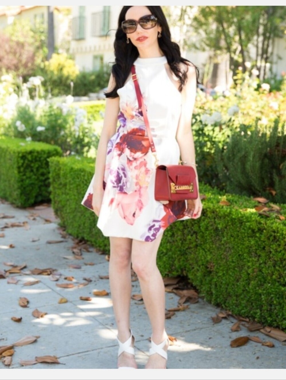 White Floral Fit-and-Flare Dress with Pink & Purple Bloom